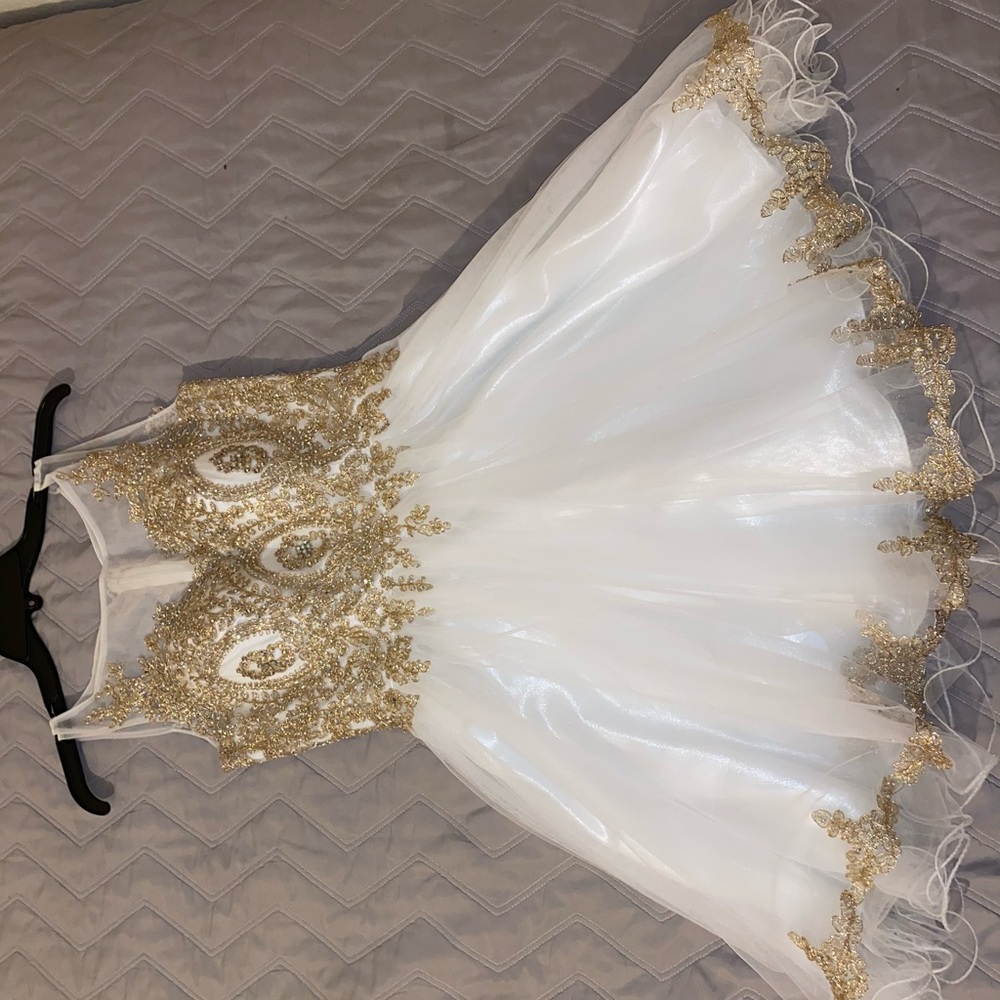 white and gold dress